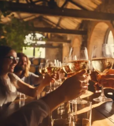 Group of people at a white wine tasting