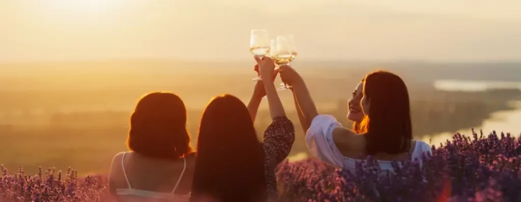 People toasting during a Burgundy wine tasting session