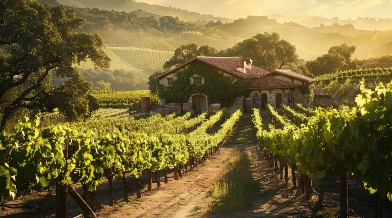 vineyard landscape and domaine in Burgundy, France